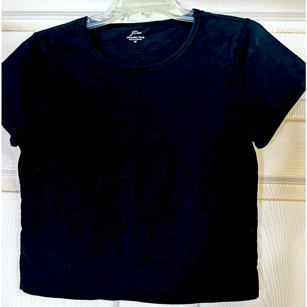 EUC J. Crew Black Fitted Crop Short Sleeve T-Shirt Size M